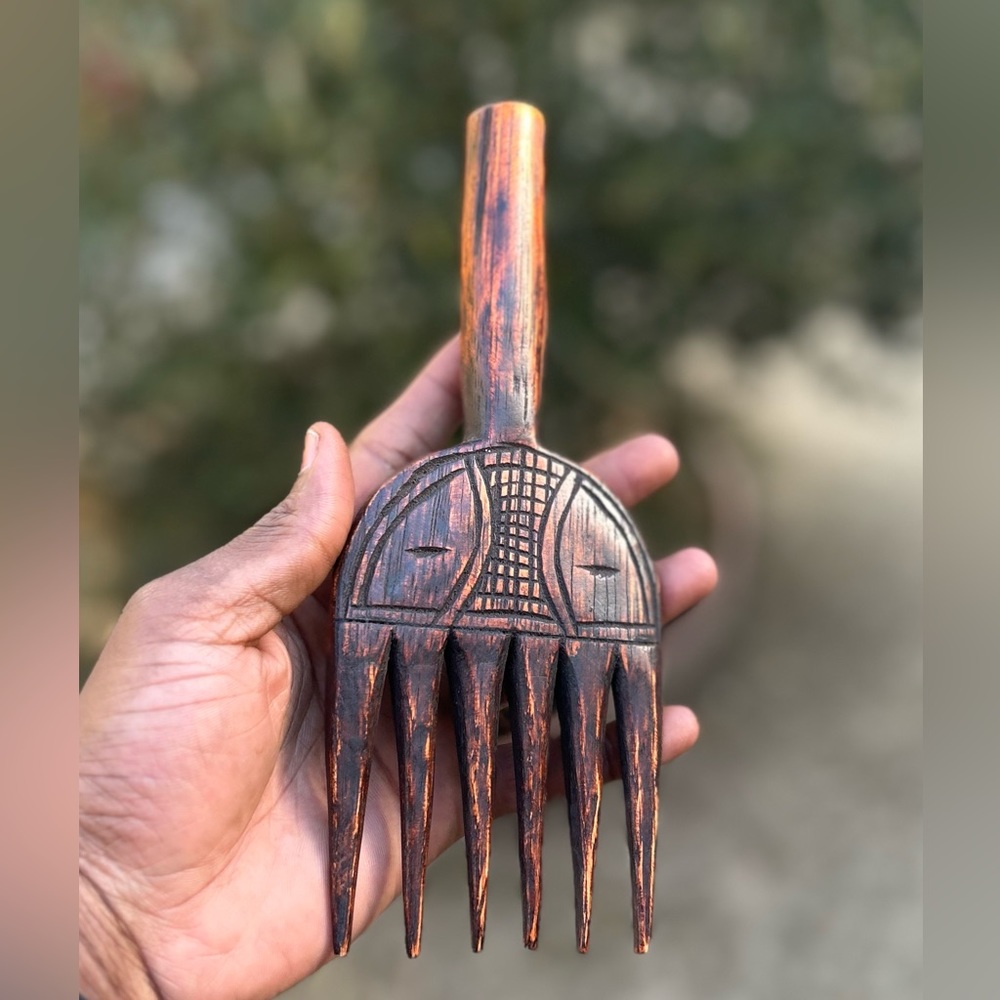 VTG Hand Carved Afro Pick Comb 🪮 🇧🇯 Sz 8”x3”